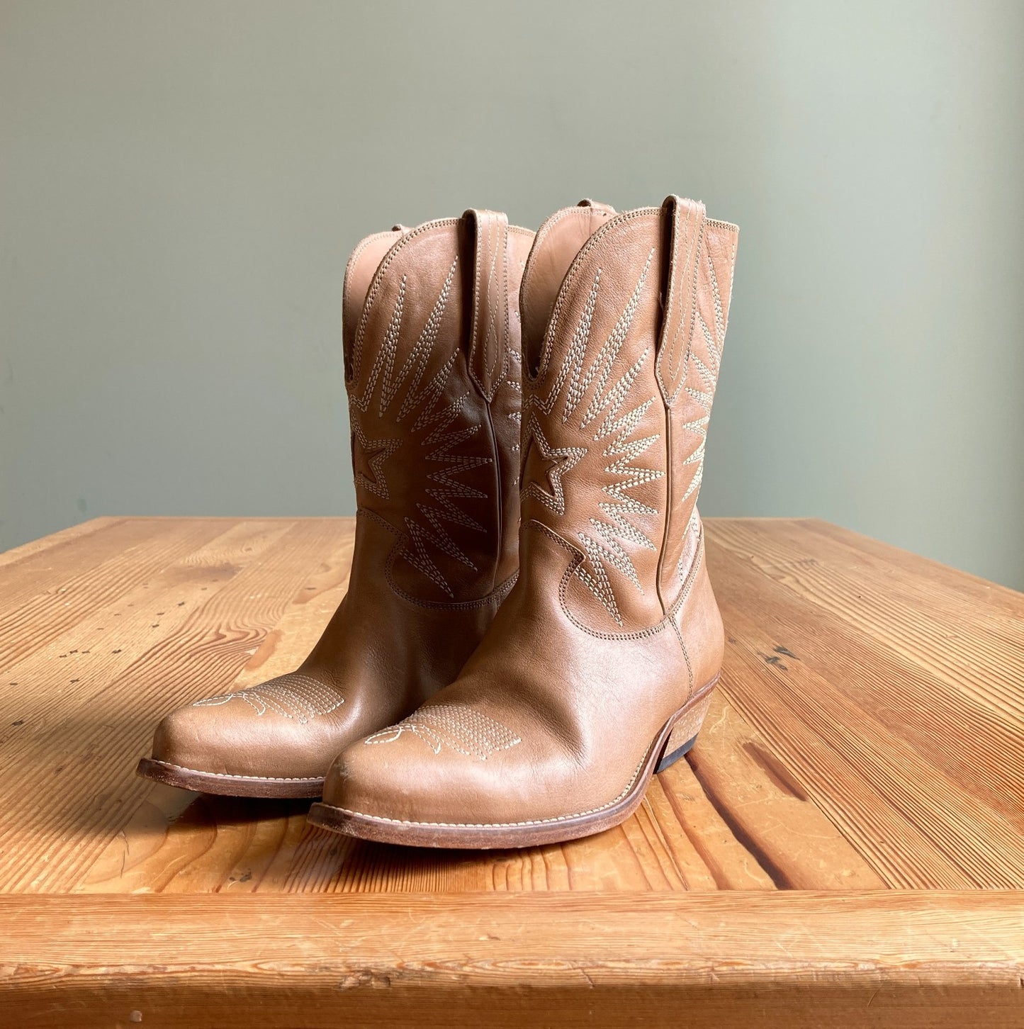Golden Goose Tan Leather Wish Star Western Limited Series Boots - Sz 39 - 1011SC