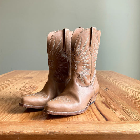 Golden Goose Tan Leather Wish Star Western Limited Series Boots - Sz 39 - 1011SC