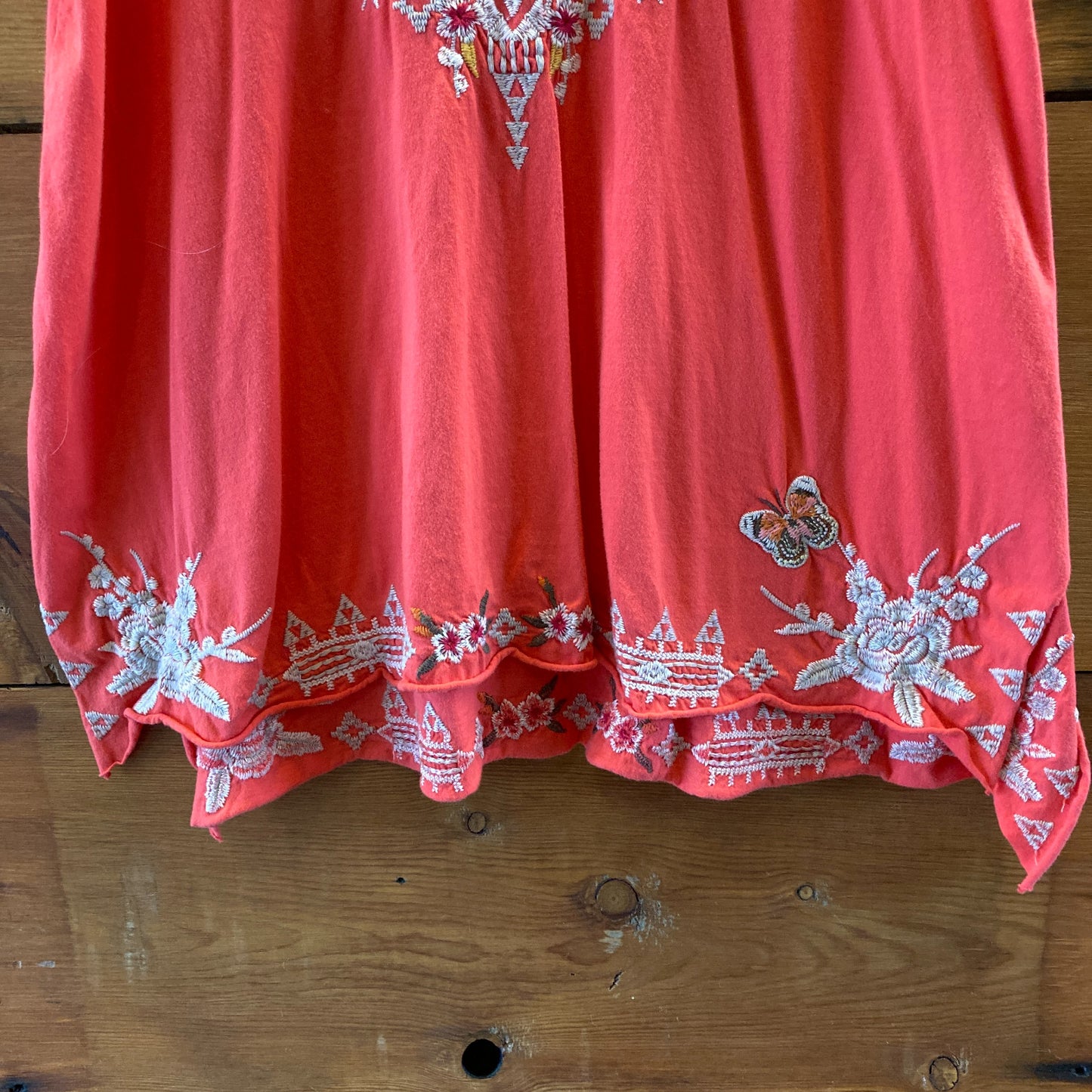 Johnny Was JWLA Coral Pink Embroidered V-Neck Shirt - Size S - 0423MR