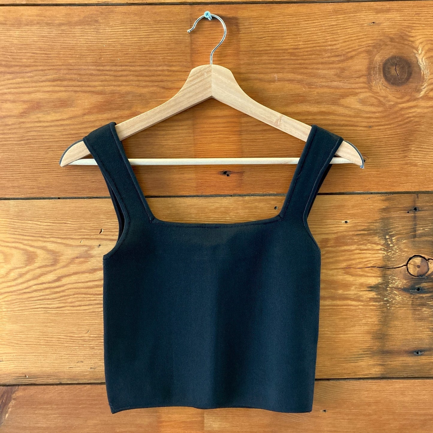 Shona Joy Black Square Neckline Cropped Knit Tank Top - Size S - NEW - 1122KP