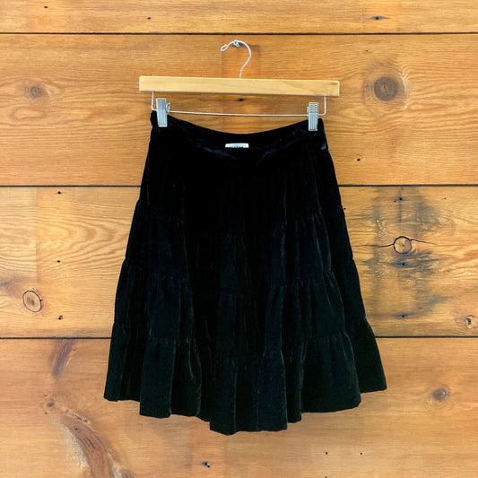 Sandro Black Velvet Tiered Flirty A Line Above Knee Skirt - Size 36 - 0821SM
