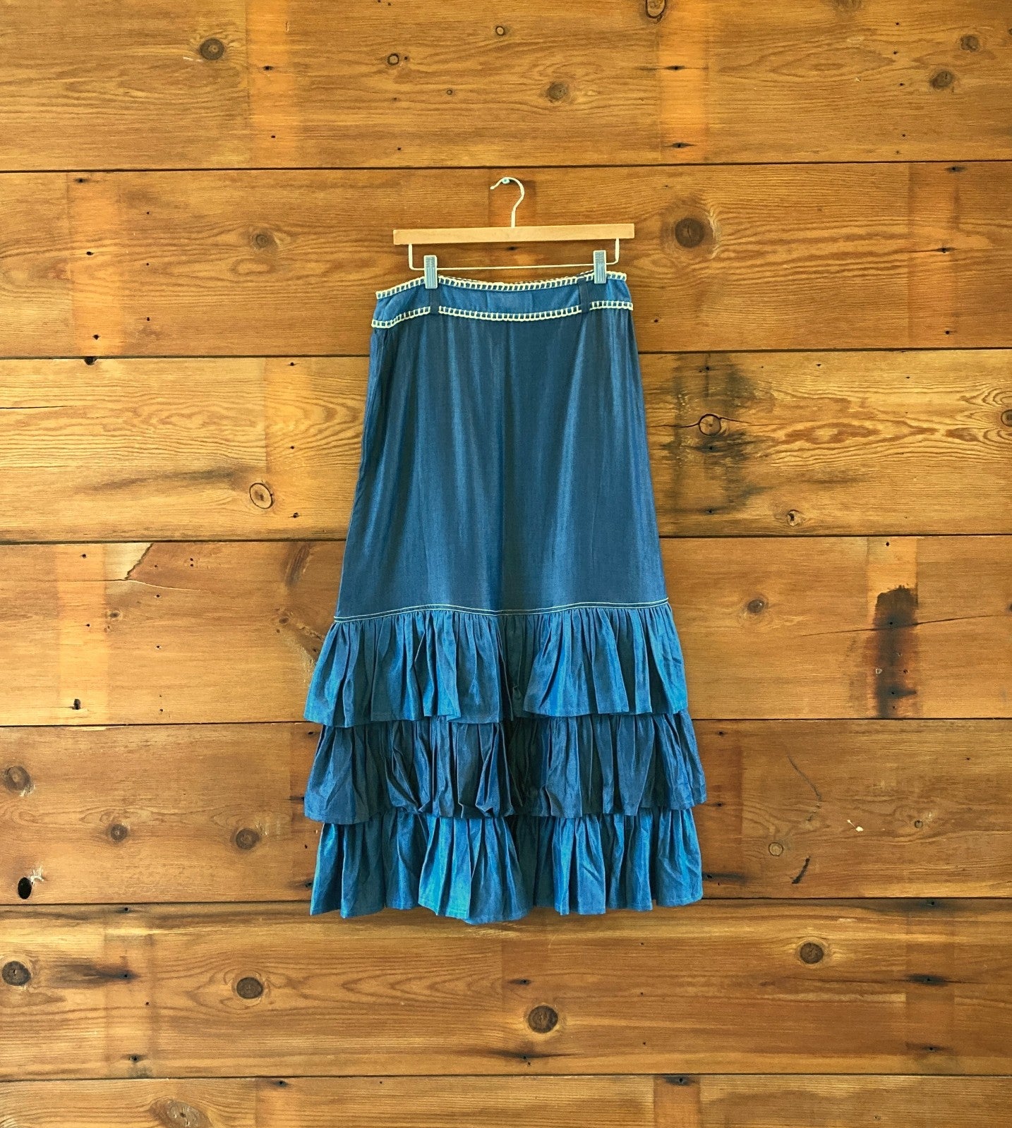 Carolina K $550 Western Tiered Hem Chambray Alma Skirt - Size M - NEW - 1011MP