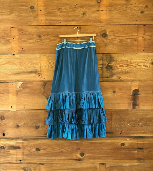 Carolina K $550 Western Tiered Hem Chambray Alma Skirt - Size M - NEW - 1011MP