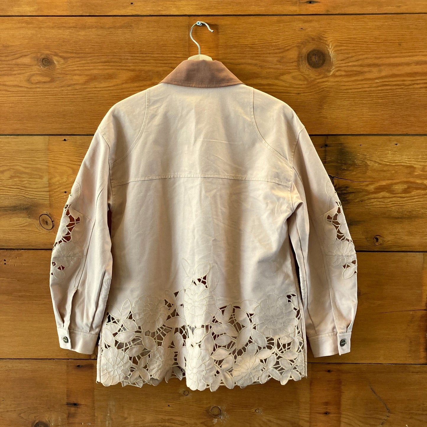 by Anthropologie Tan Embroidered Cutwork Barn Jacket - Size XXS - 0703SC