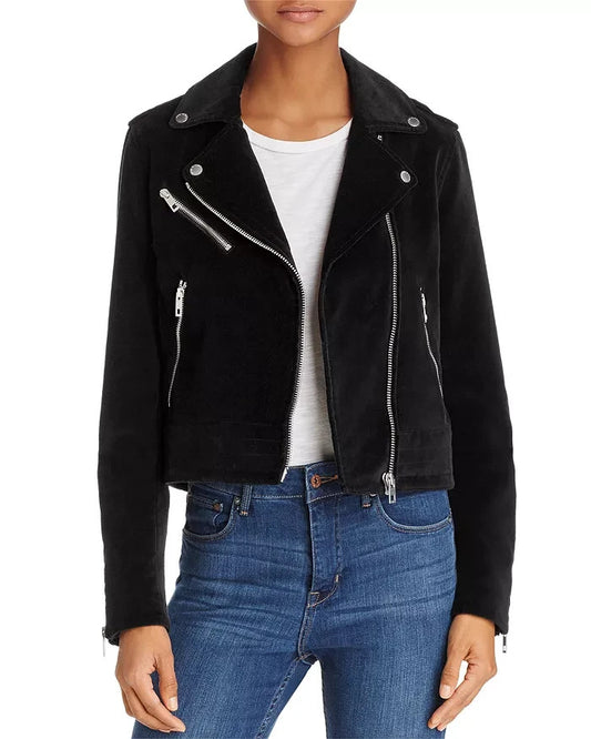 XS - Rag & Bone Black Velvet Mercer Moto Womens Biker Jacket 0508DK