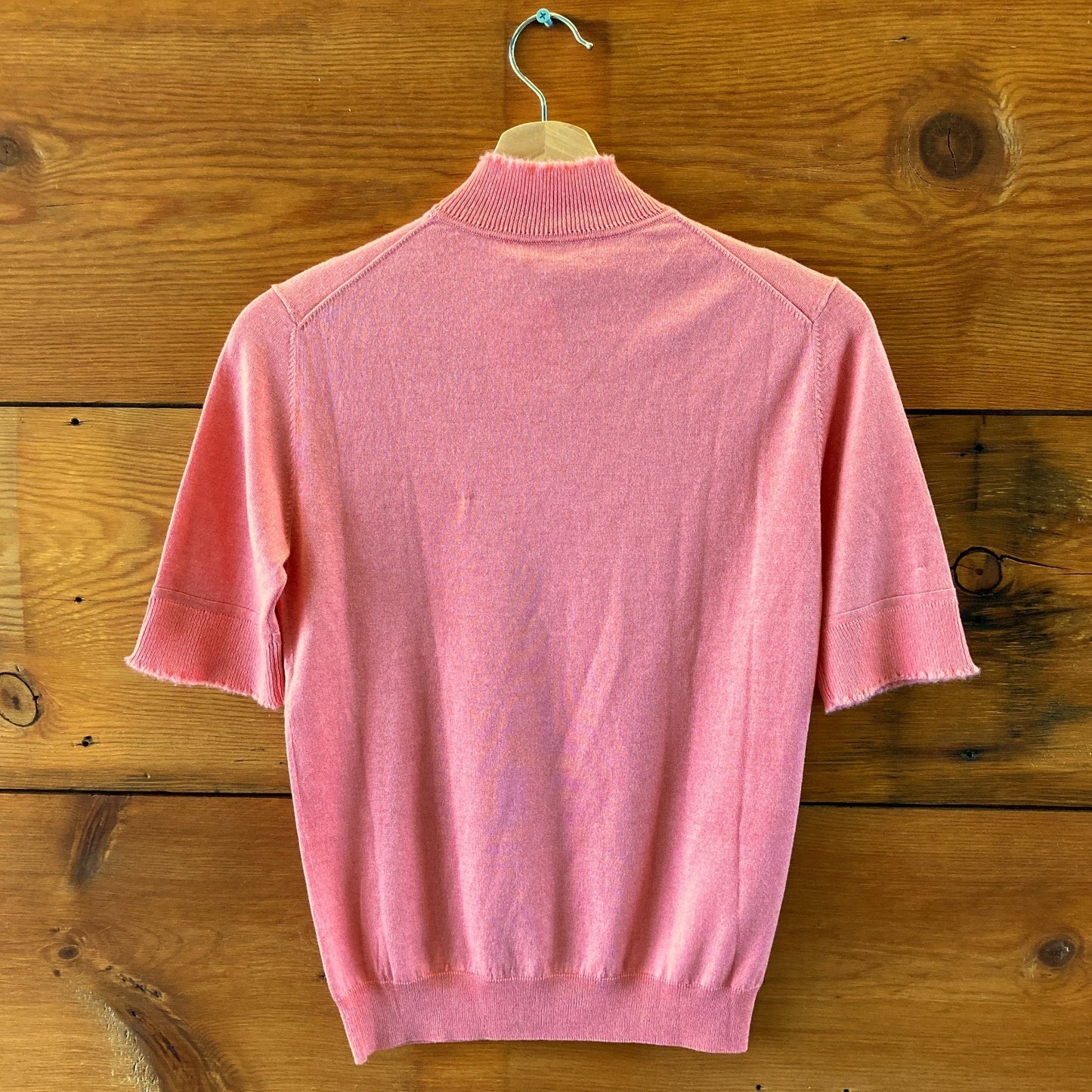 Nina Ricci Salmon Mock Neck Short Sleeve Silk Cashmere Sweater - Sz S - 0422VS