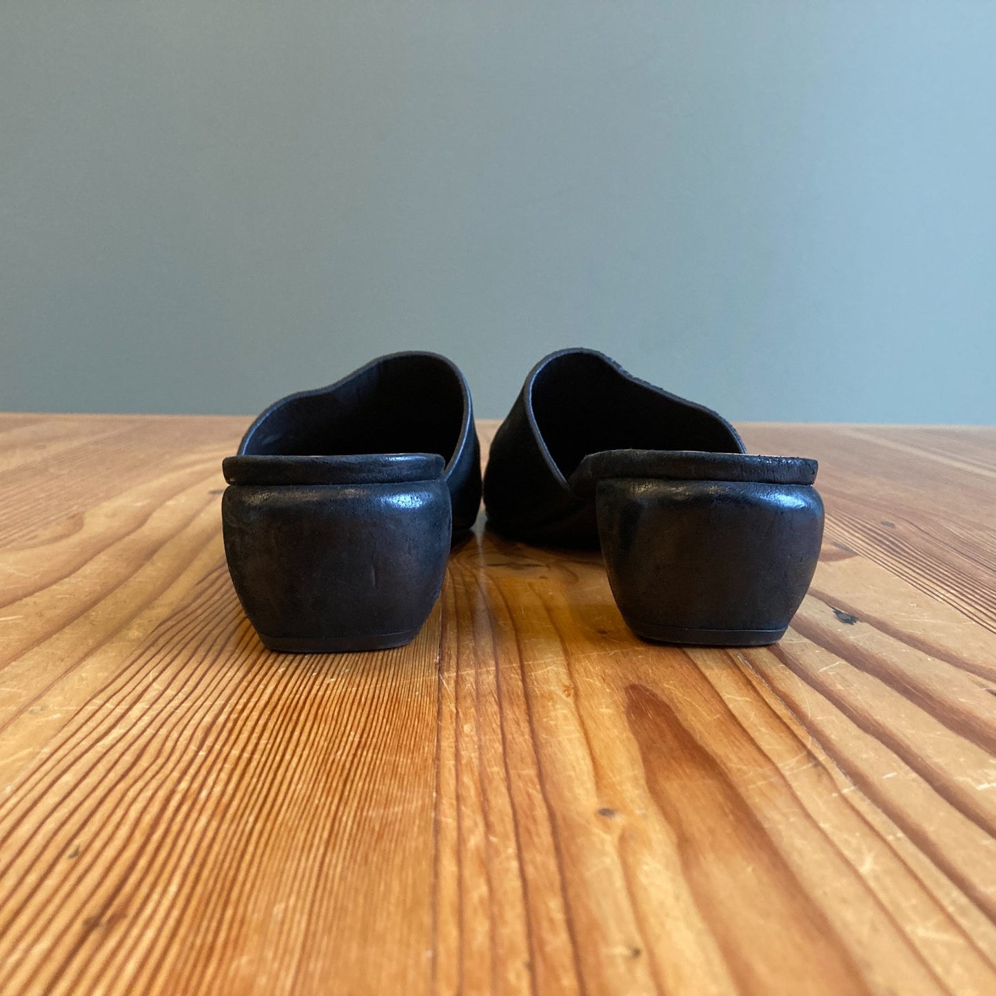 37 / 7 - Marsell Black Leather Rounded Block Heel Mules Shoes 1214CM