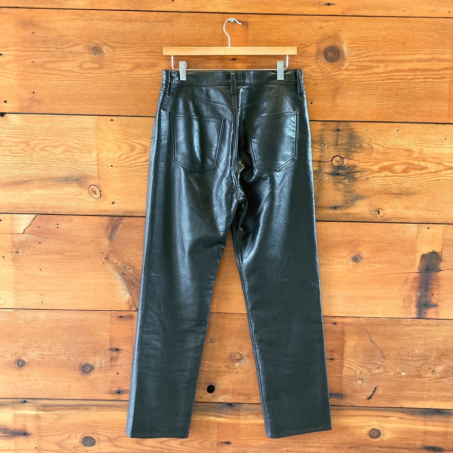 28 - AGOLDE $350 Black Recycled Leather Blend 90's Pinch Waist Pants 1228SG