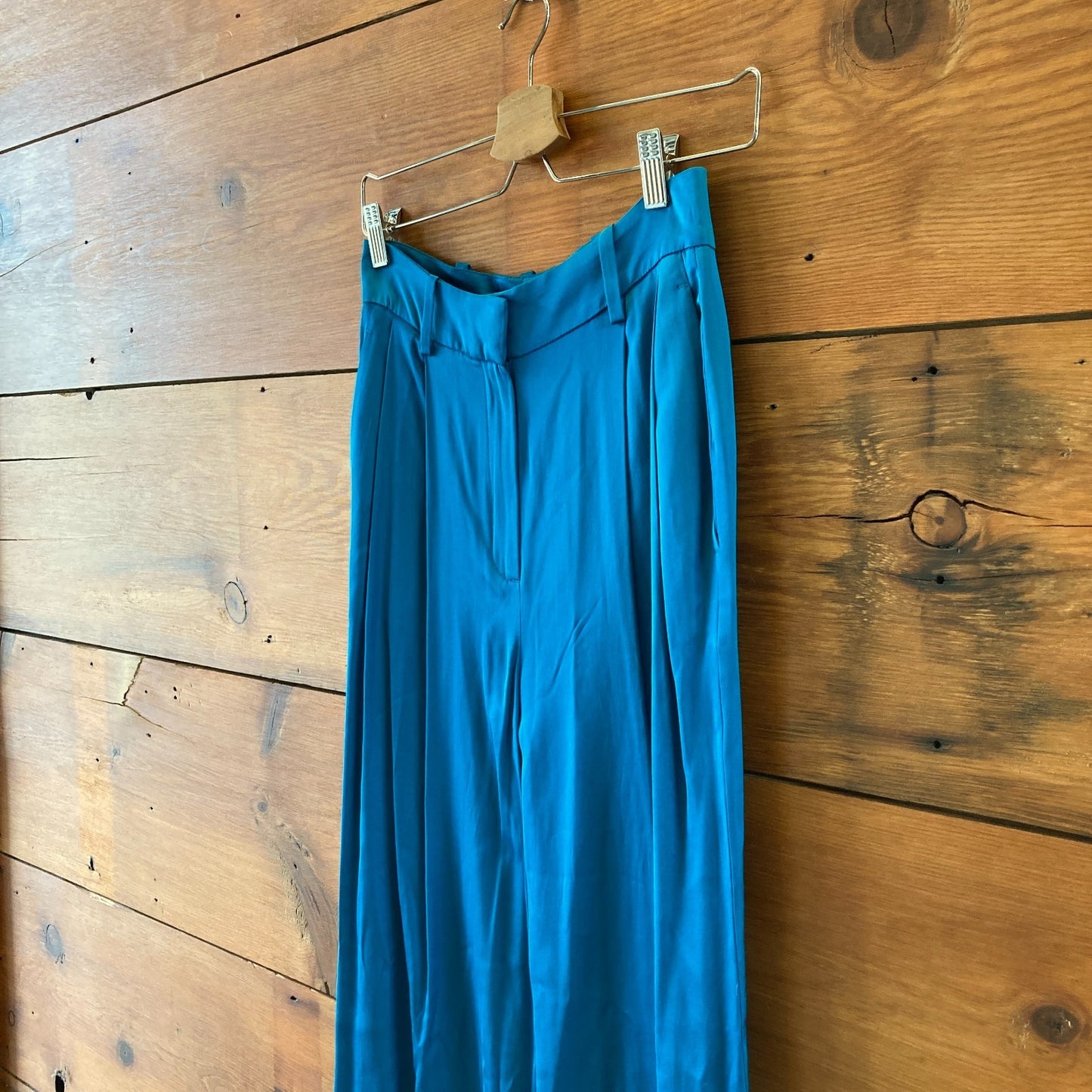 Reiss Cobalt Blue High Rise Silky Pleated Wide Leg Pants - Size 6 - 1122KP