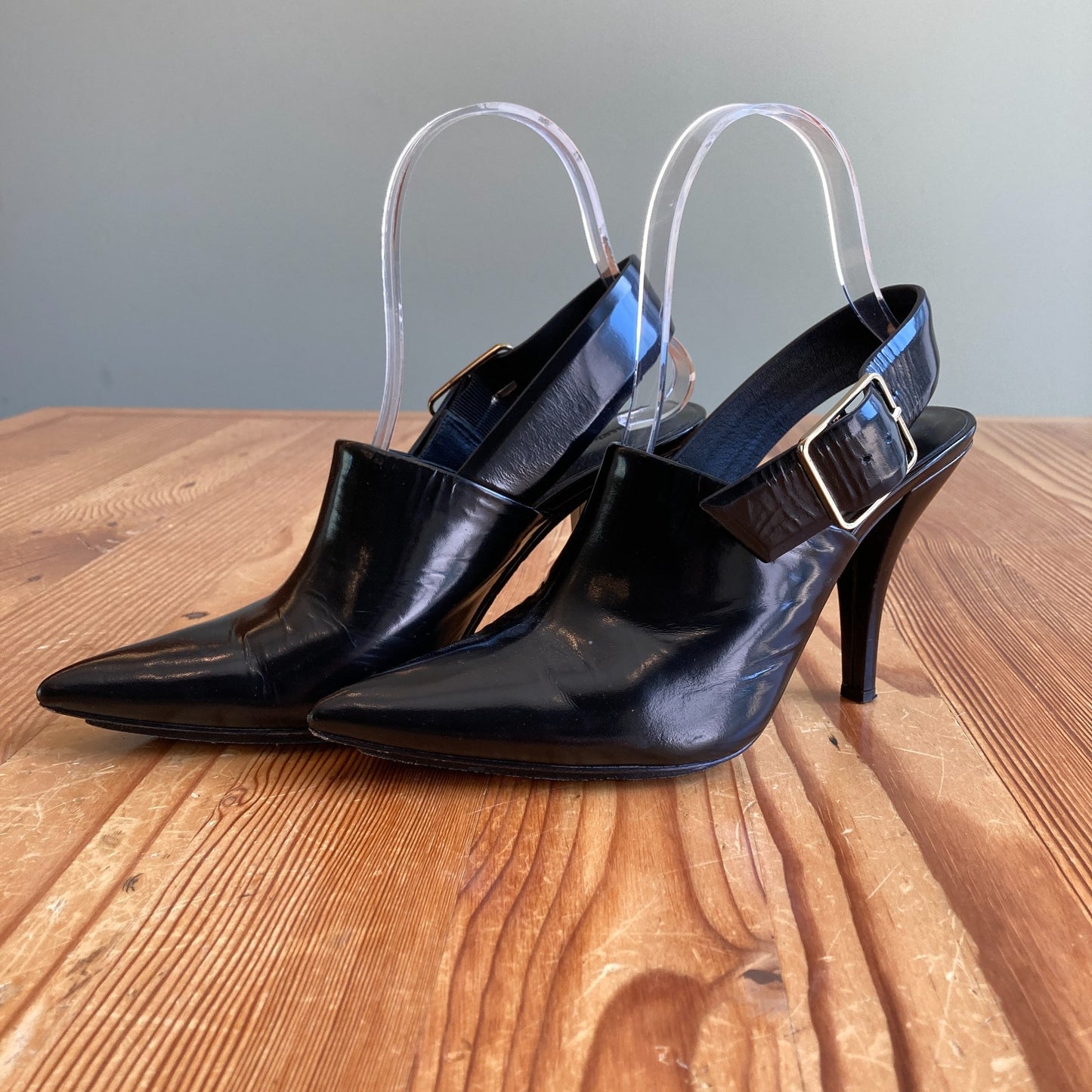 Alexander Wang Black High Gloss Leather Slingback Mules Heels - 36 / 6 - 0209SB