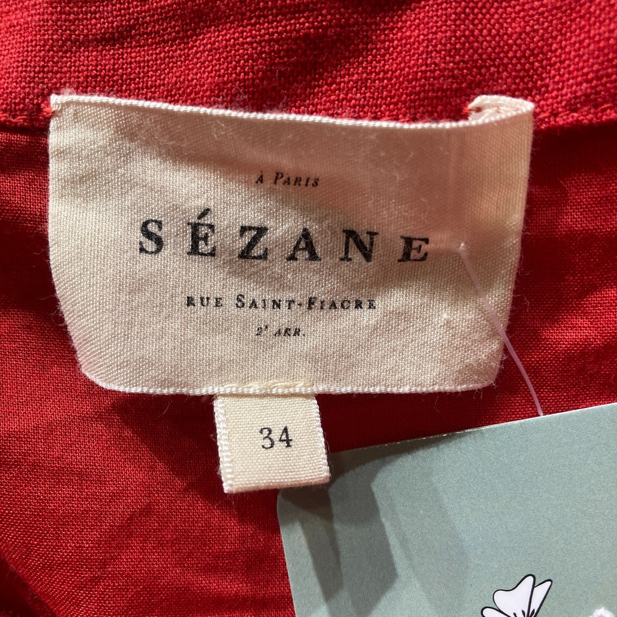 Sezane Red Linen Embroidered Square Neck Victoire Dress - Size XS - 0312IG