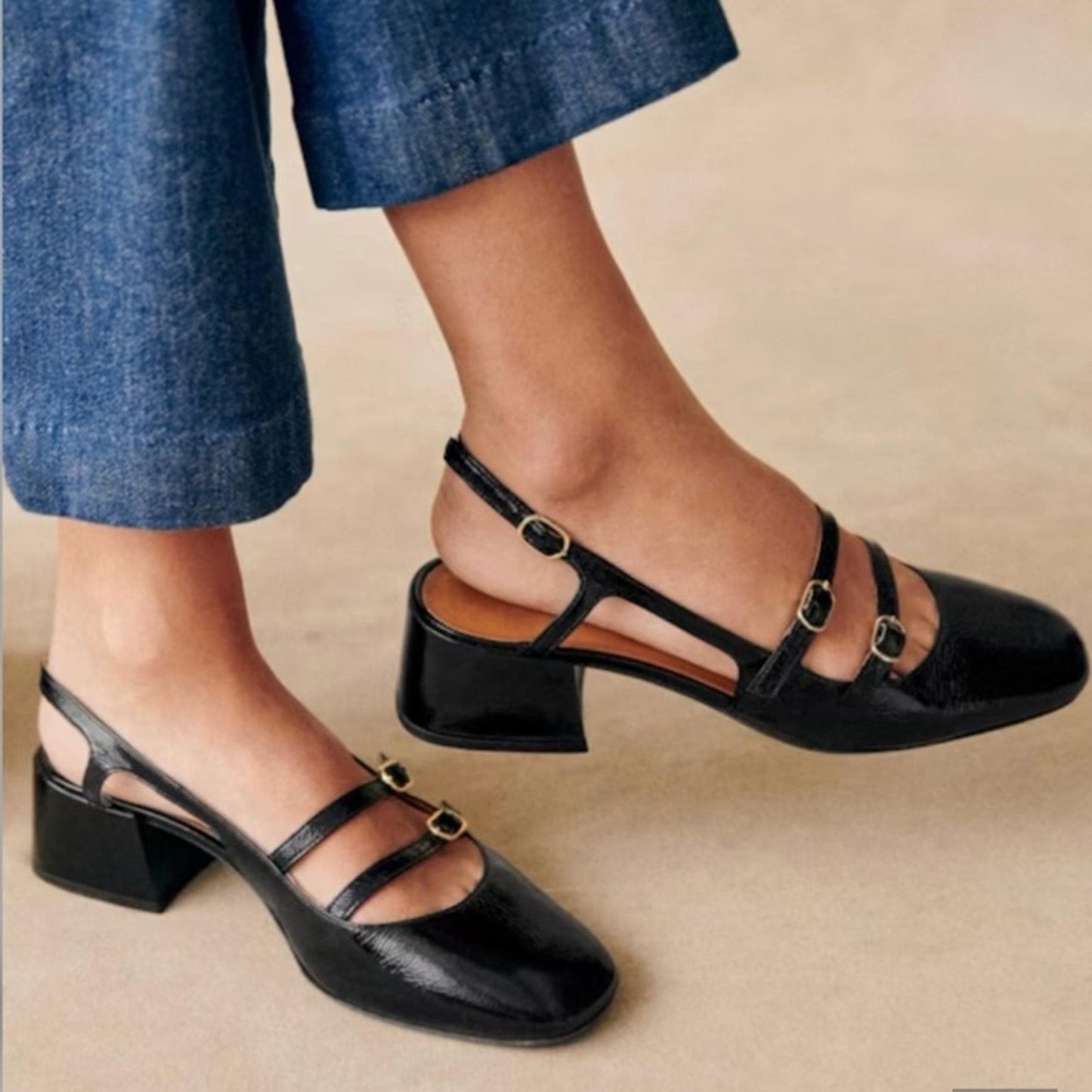 Sezane Black Patent Leather Paula Babies Slingback Shoes - Size 38 / 7 - 0708LG