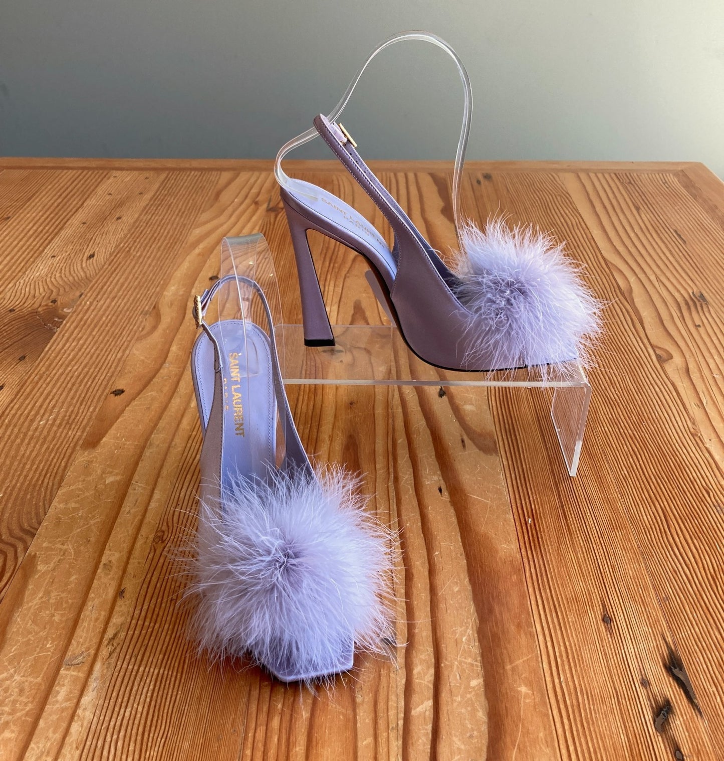 Saint Laurent $1190 Lavender Crepe Satin Mae Heels - Size 37 / 7 - NEW - 0724ZS