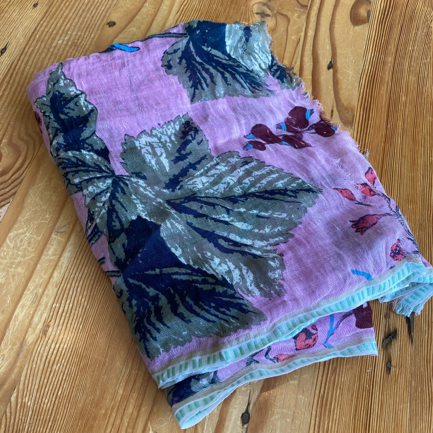 Epice Paris Pink Gray Floral Stole Linen Cotton Scarf - 4427SC