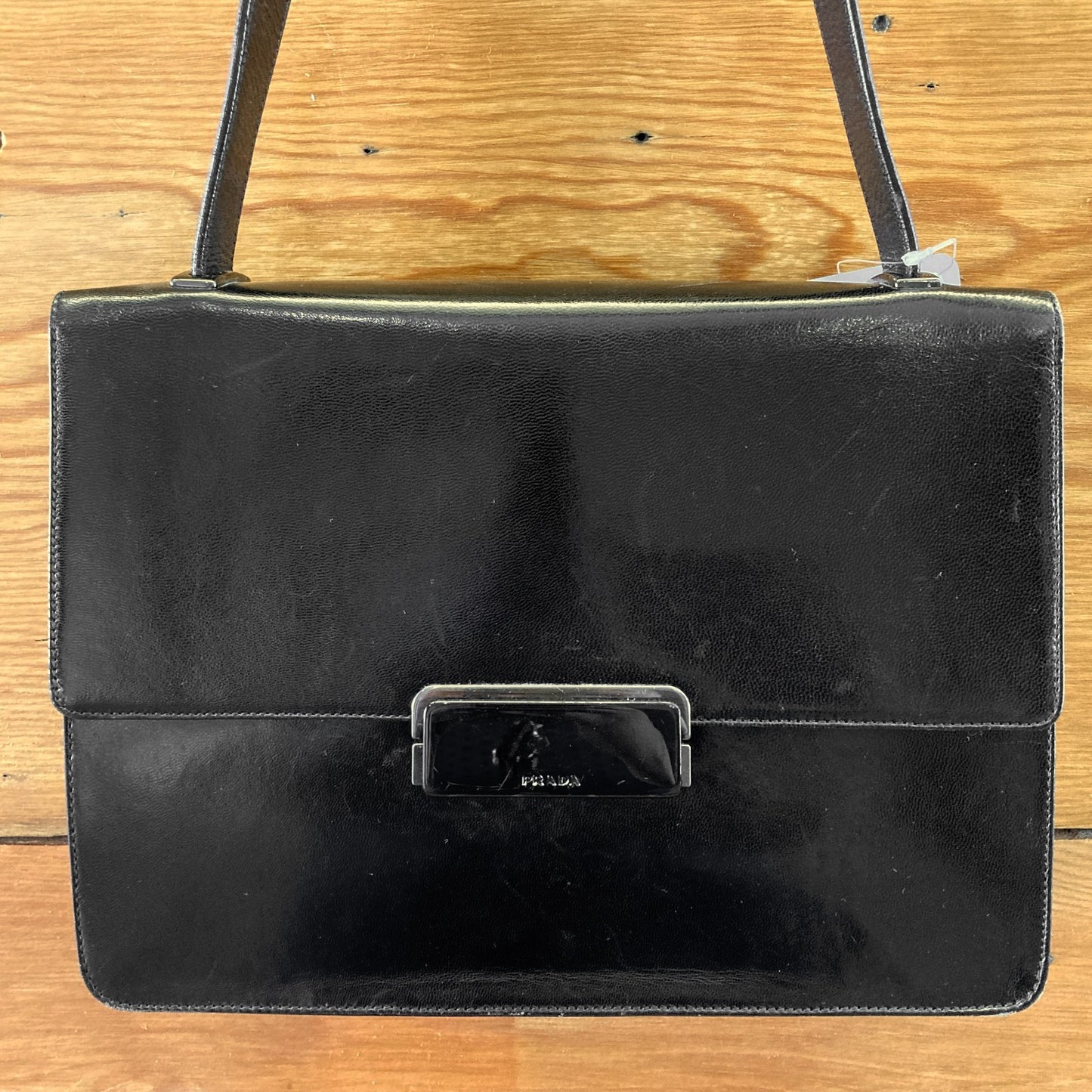 Prada Black Vintage 90s Vitello Leather Buckle Flap Shoulder Bag Purse - 0903KA