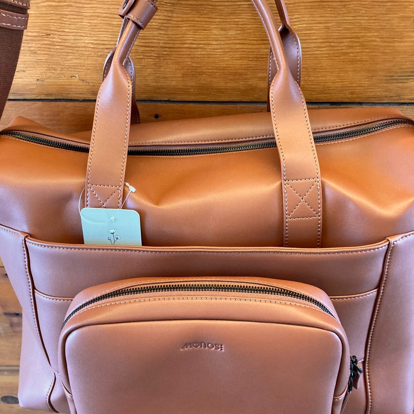 Monos $260 Brown Vegan Leather Metro Duffle Travel Gym Bag - NEW - 1122KP