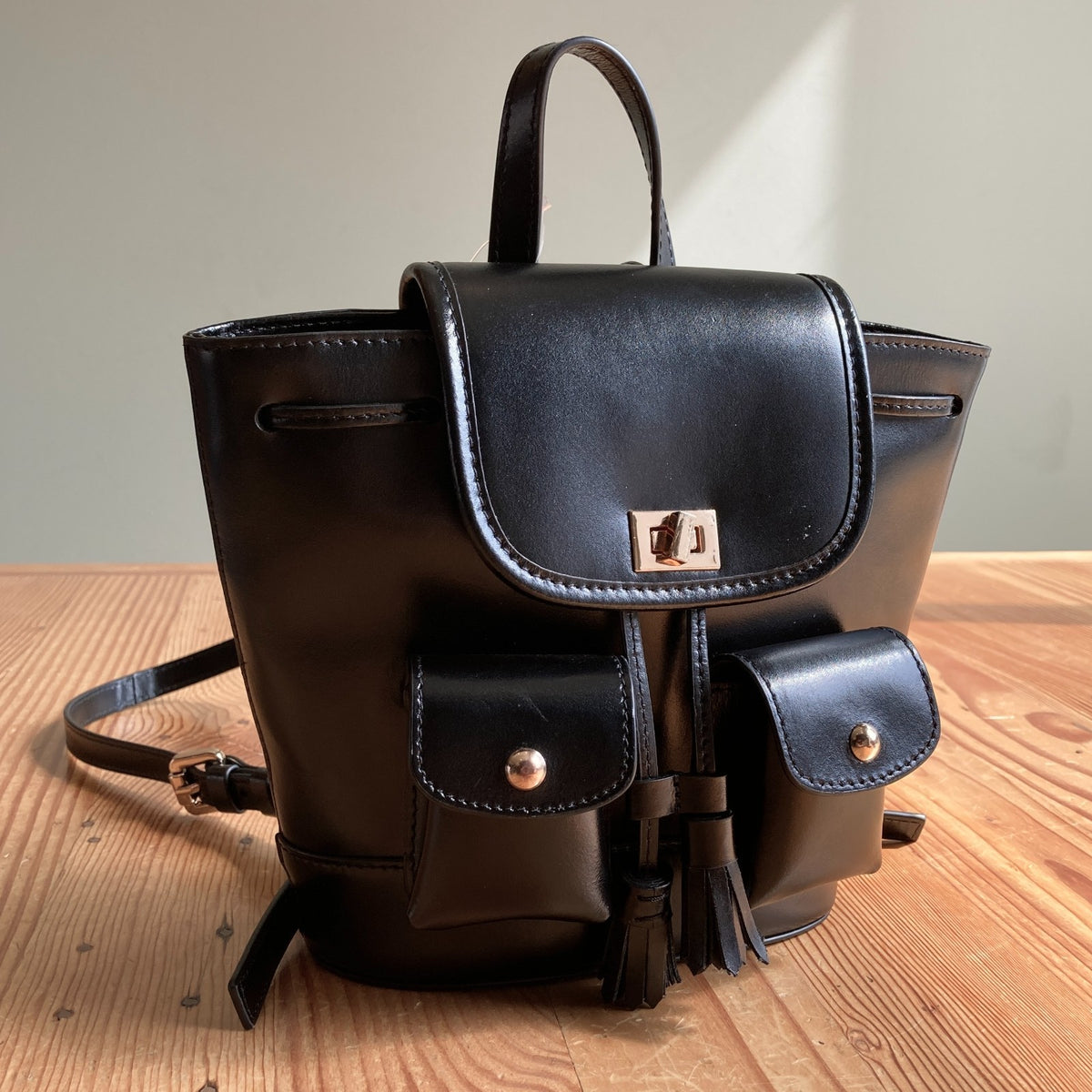 J Crew Black Italian Leather Small Backpack Bag - 0920PW