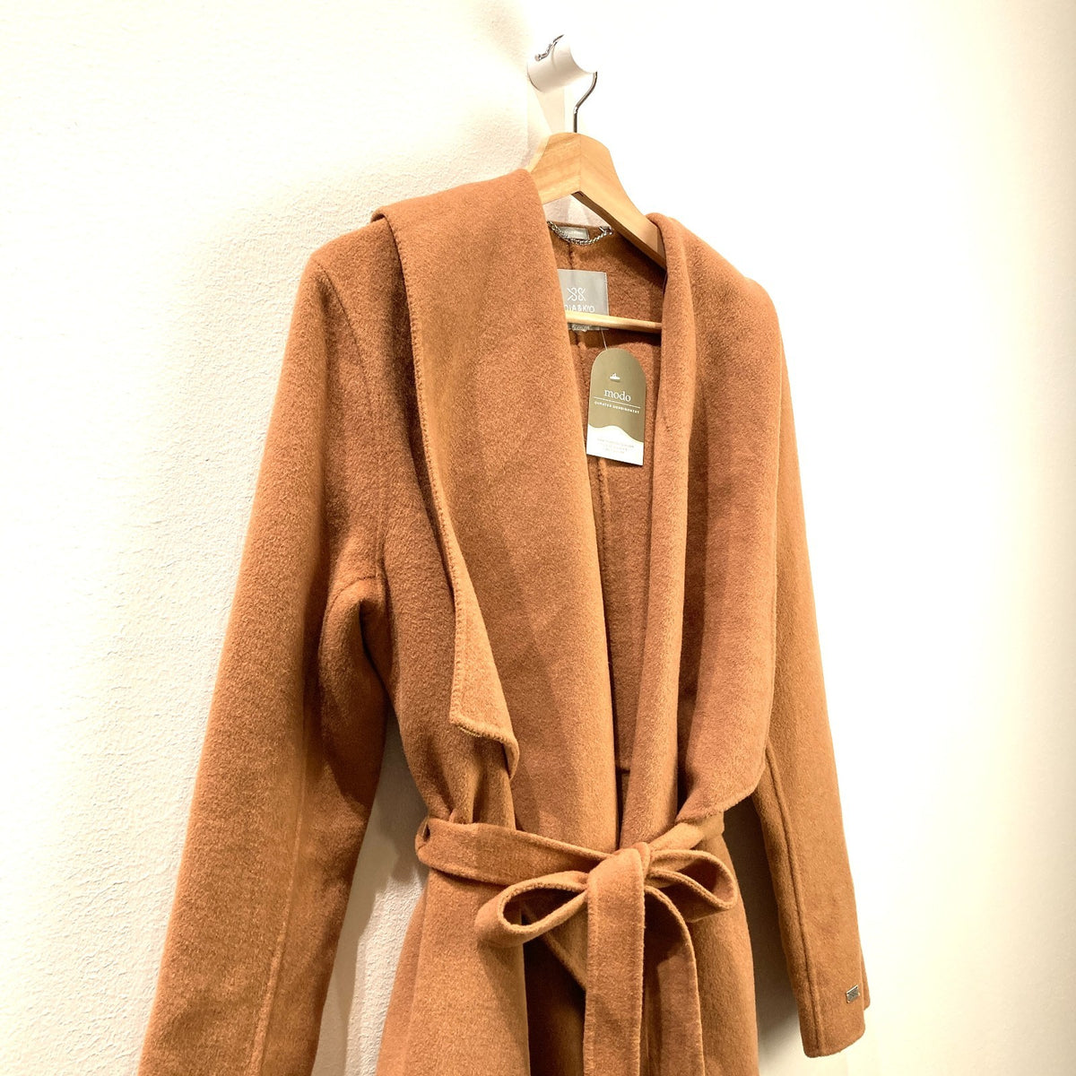 Soia & Kyo Honey Brown Wool Olivia Tie Waist Wrap Coat - Size M - 0419JP
