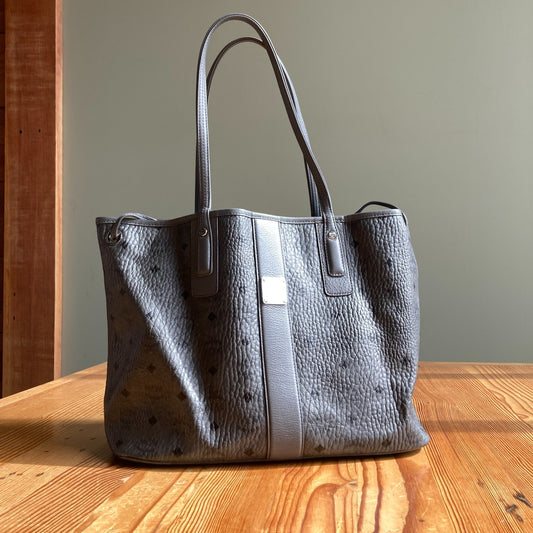MCM Phantom Gray Leather Visetos Reversible Liz Tote Bag Purse 0420PH