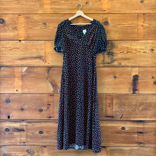 Maeve Anthropologie Black Heart Print Short Sleeve Maxi Dress - Size S - NEW - 0