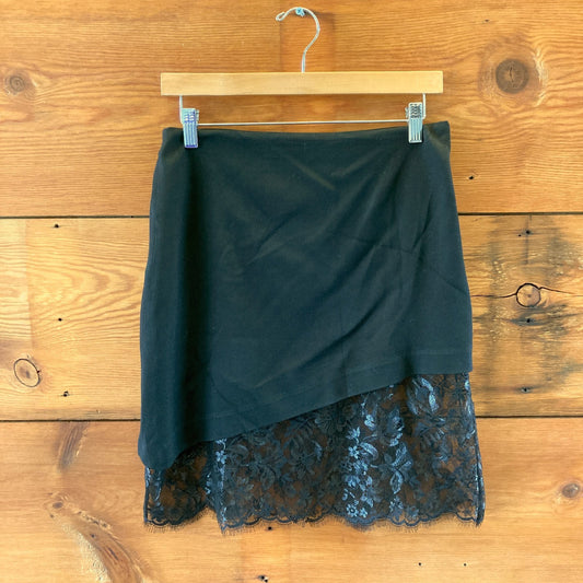 Reformation Black Perla Asymmetric Lace Bias Cut Mini Skirt - Size 6 - 0607AB