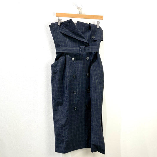 Enfold Navy Plaid Belted Button Workwear Inspired Dress - Size 38 / M - 1017SC