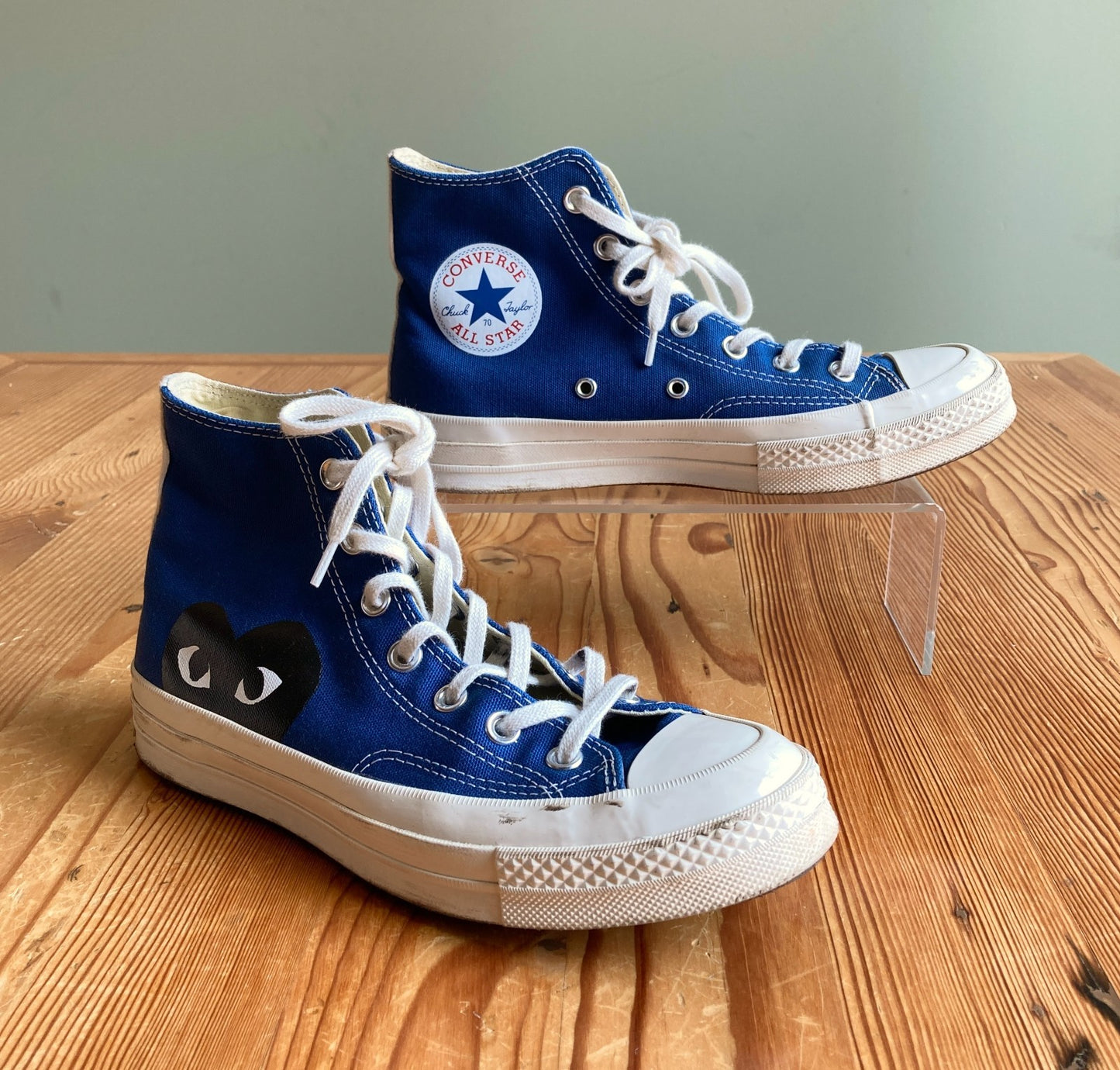 Converse X Play Comme Des Garcons Blue Chuck High Heart Shoes - Size 8 - 0709EH