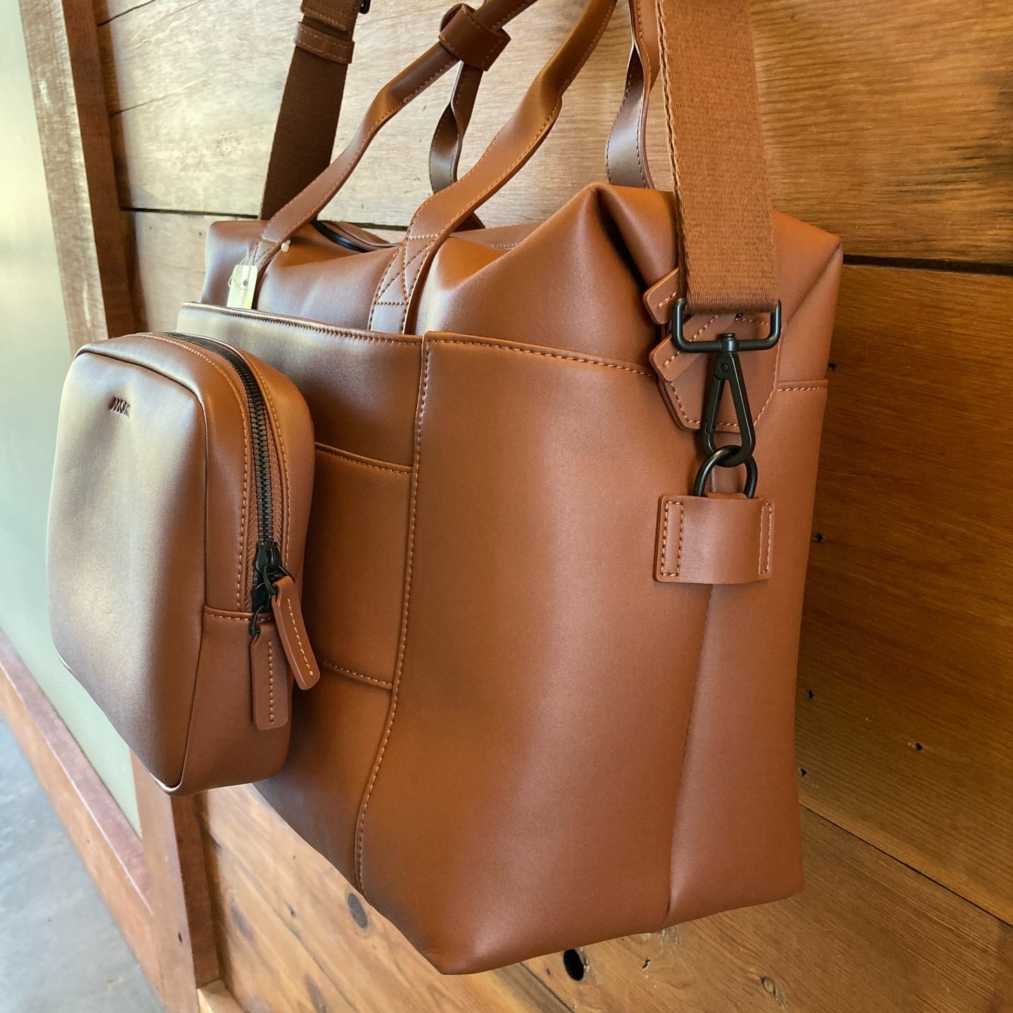 Monos $260 Brown Vegan Leather Metro Duffle Travel Gym Bag - NEW - 1122KP