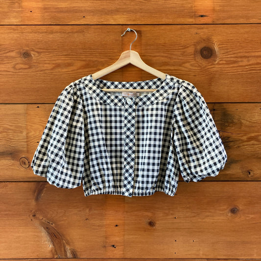 Tory Burch Black White Gingham Puff Sleeve Top - Size S - 0514CP