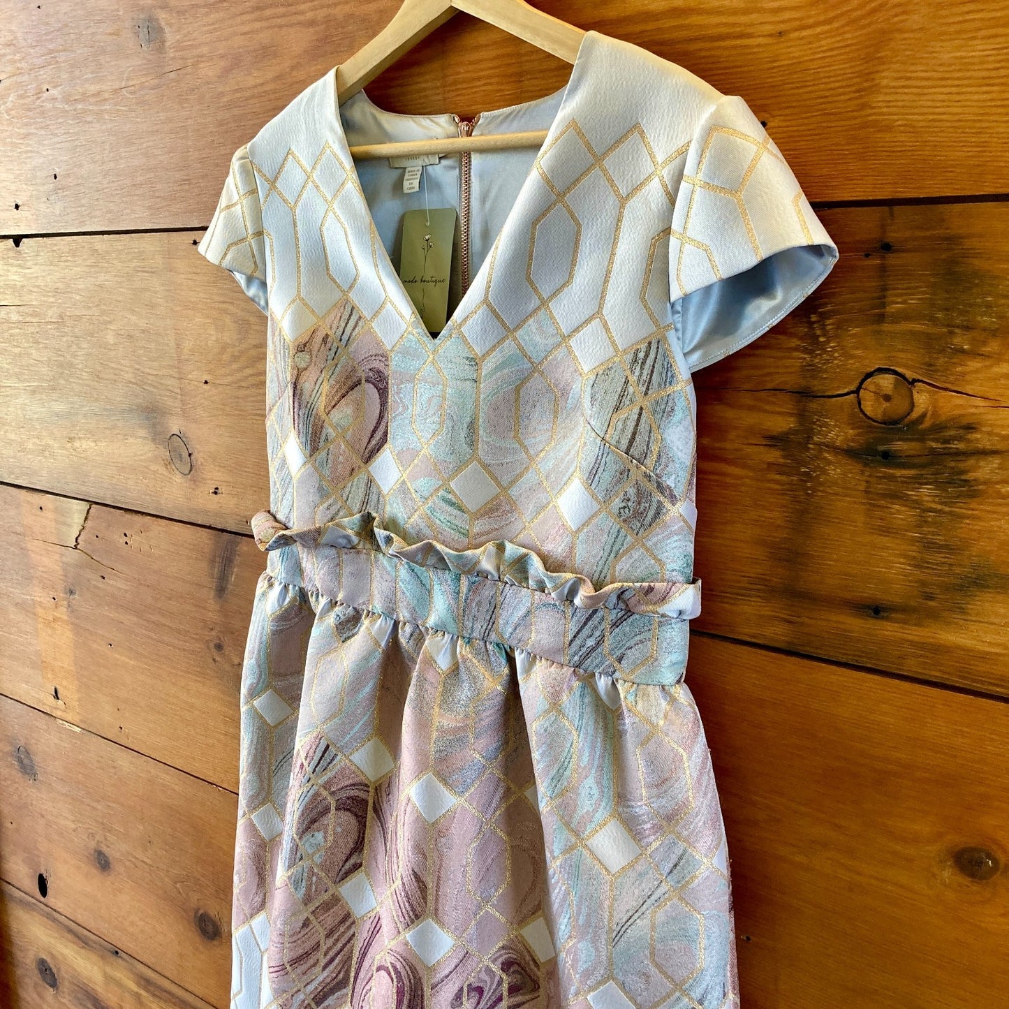 Ted Baker Jacquard Ingrida Metallic Cocktail Dress - Size 4 / L - 0715NS