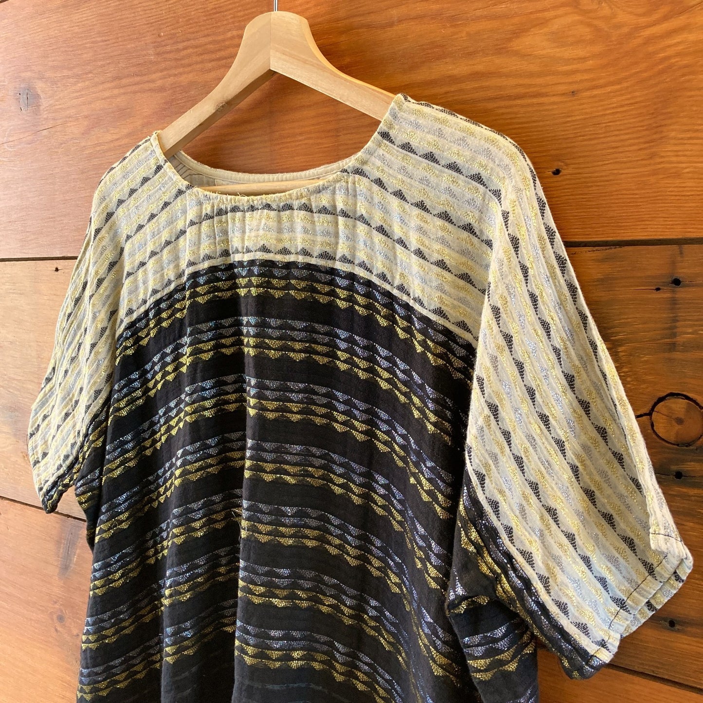 Ace & Jig Black Gold & Silver Short Sleeve Boxy Shirt Top - Size S - 0830KJ