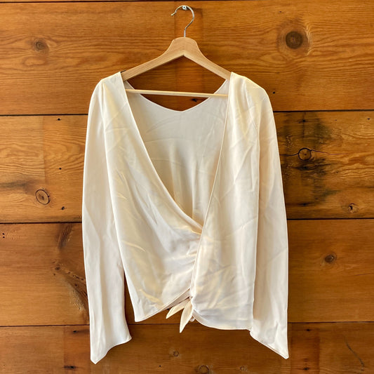 Peter Cohen Cream Long Sleeve 100% Silk Blouse Wrap Shirt - Size S  - 0508GA