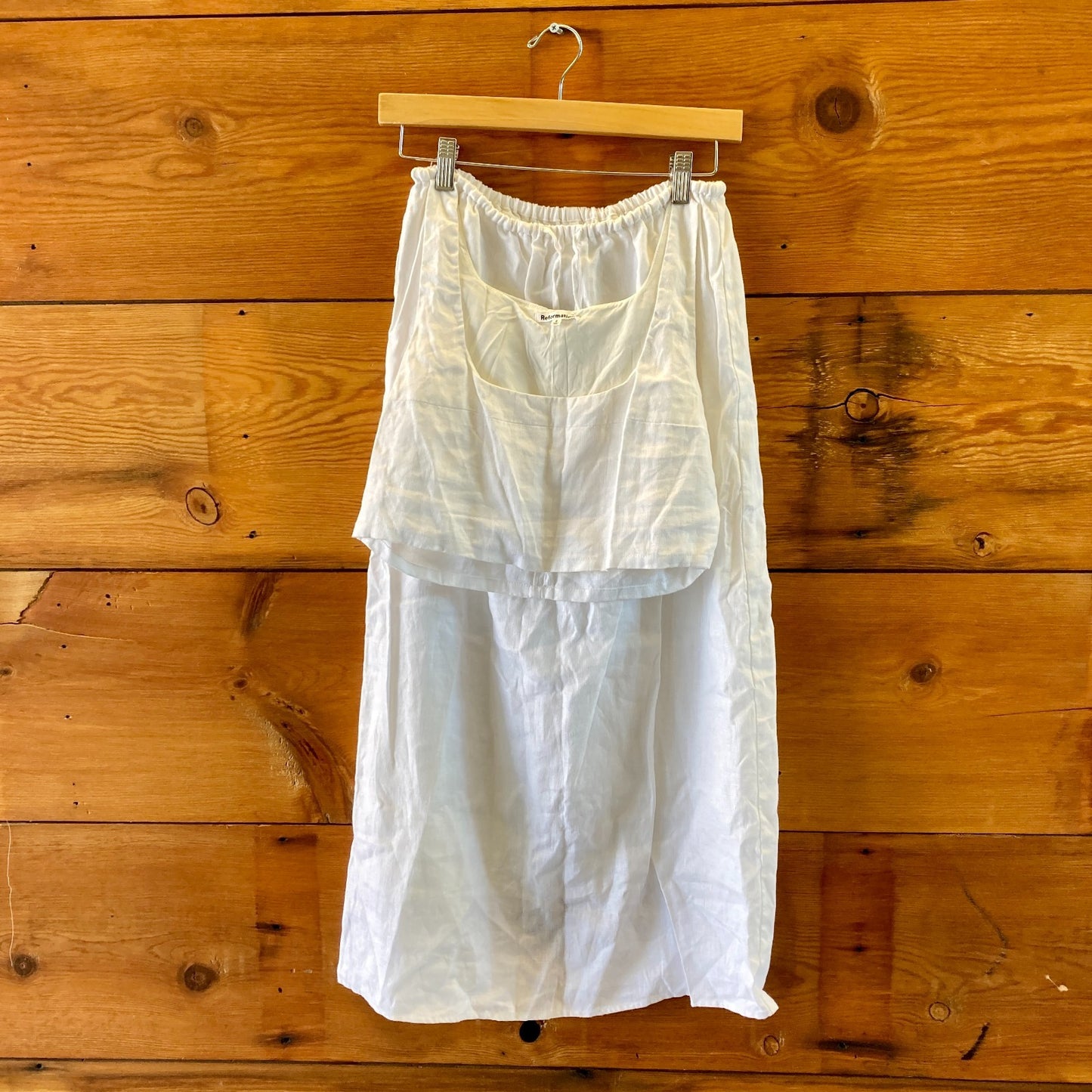 Reformation White Linen Amir Crop Tank Top & Midi Skirt Set - Size S - 0809CO