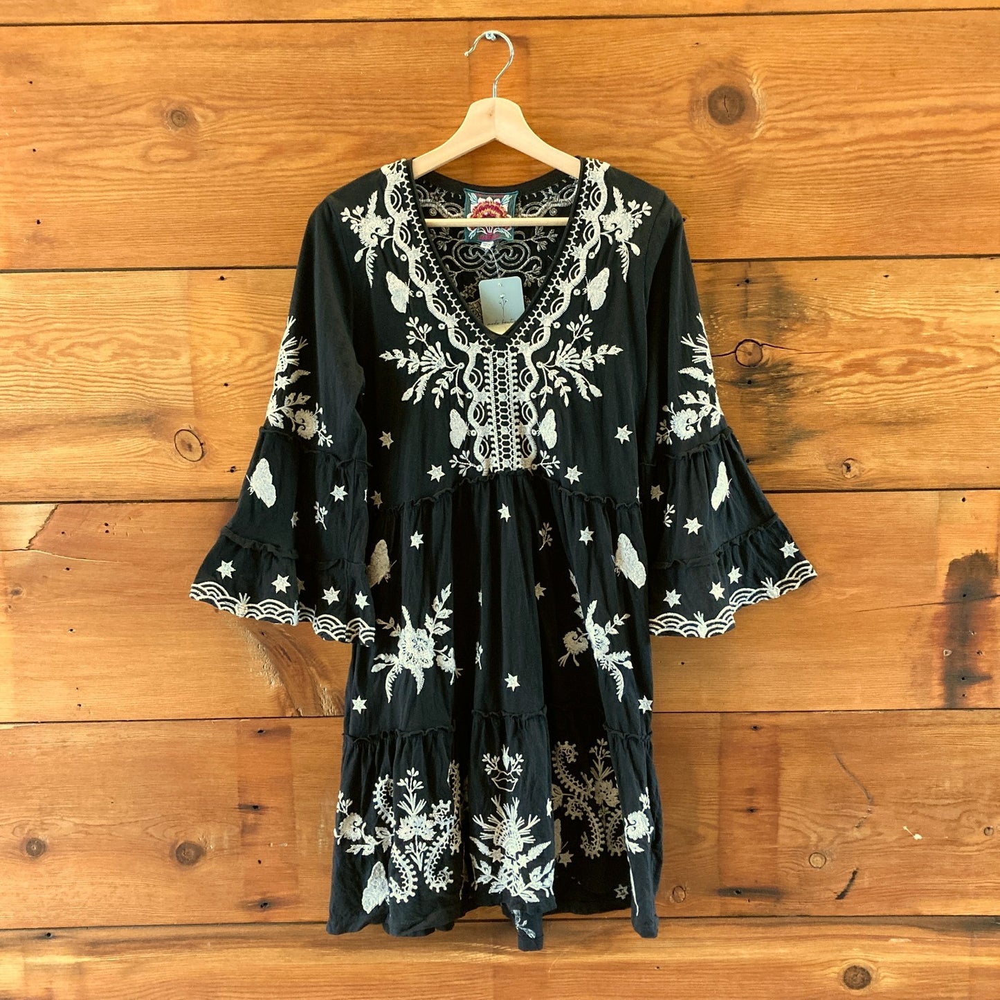 Johnny Was Los Angeles Black White Embroidered Arzella Dress - Size S - 0617RF