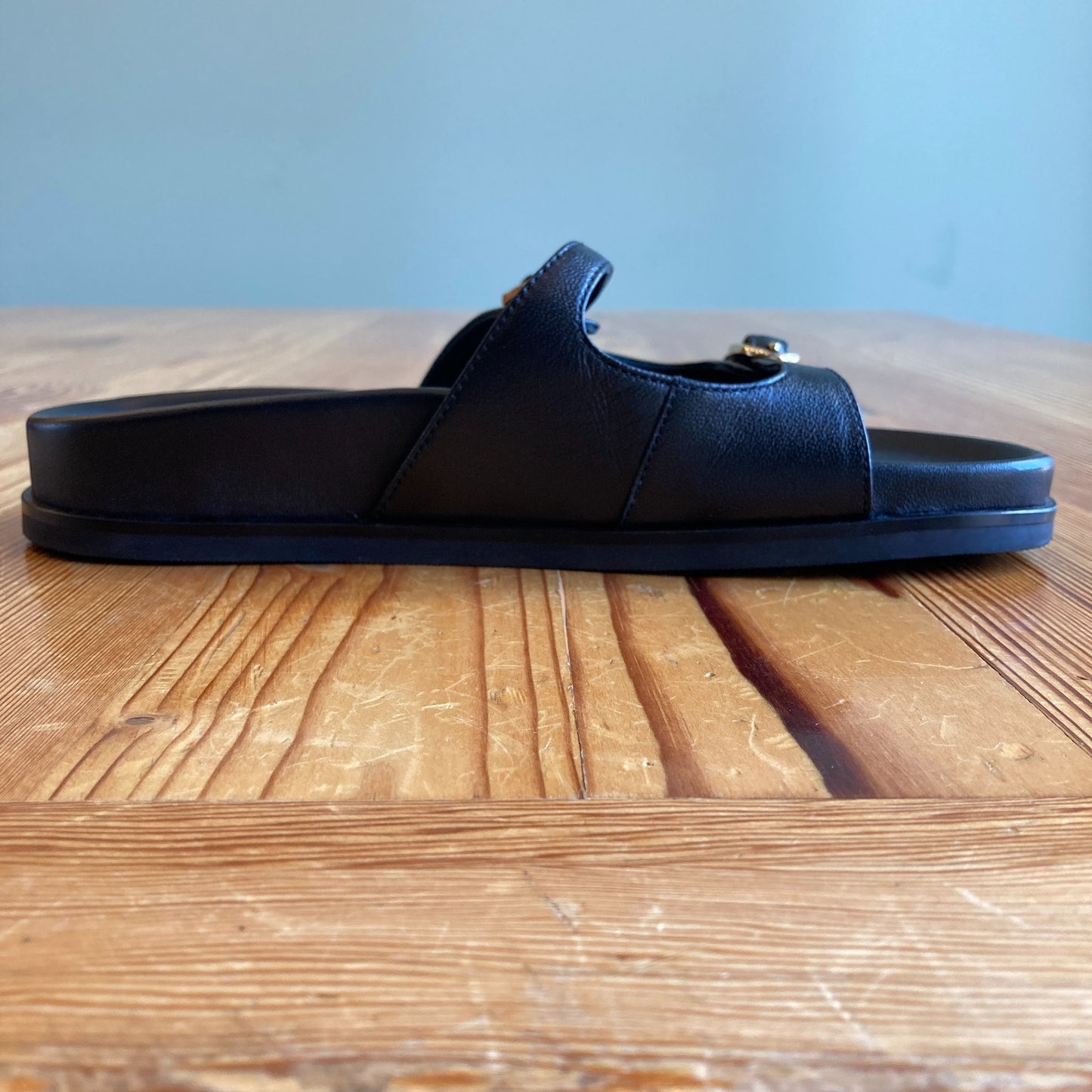 J Crew $198 Black Leather New Colbie Buckle Two Strap Sandals - Size 7 - 1122KP