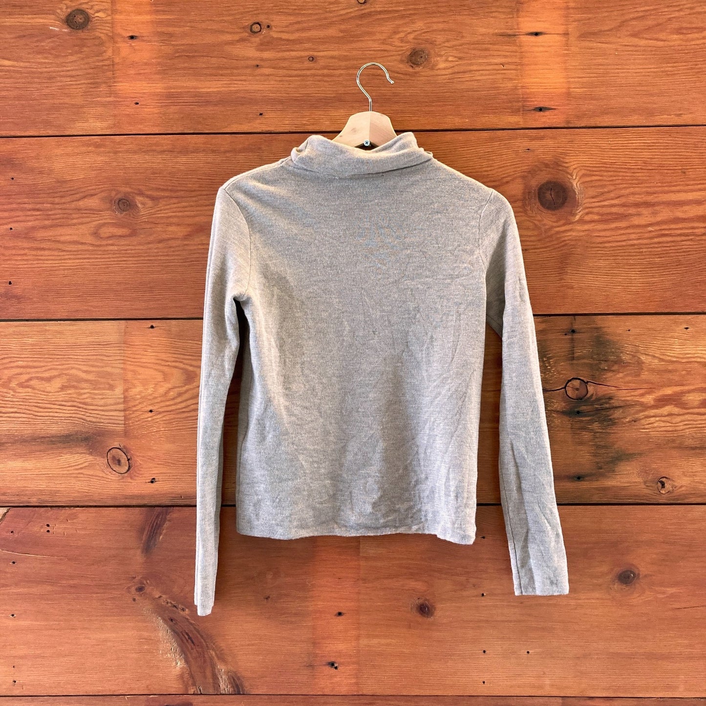 S - Maison Kitsune Tan Wool Long Sleeve Turtleneck Fox Head Patch Sweater 1008RA