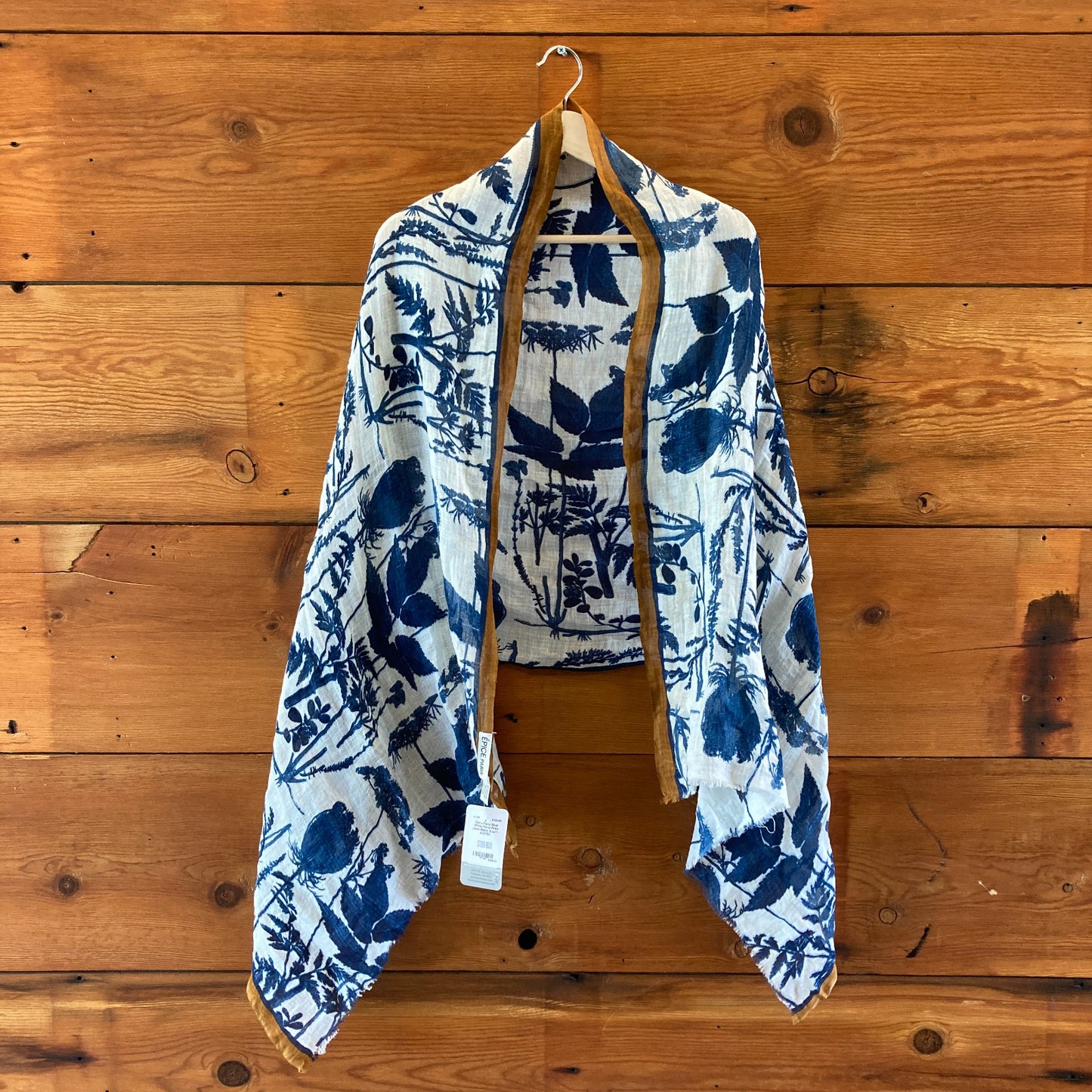 Epice Paris Blue White Floral Print Linen Blend Scarf - 4427SC