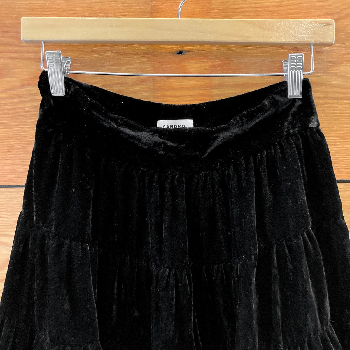 Sandro Black Velvet Tiered Flirty A Line Above Knee Skirt - Size 36 - 0821SM