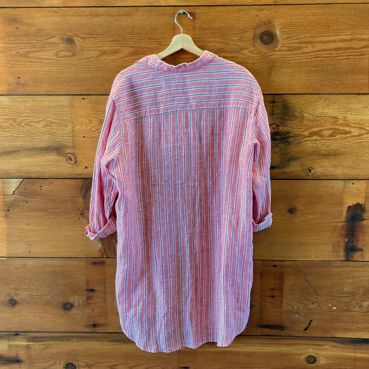 Frank & Eileen Red Striped Linen Button Up Mary Shirt Dress - Size M - 0413AT
