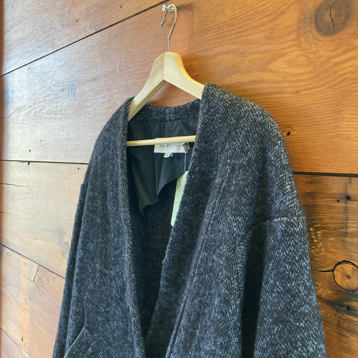 See by Chloe Navy Blue Herringbone Tweed Wool Open Front Blazer - Sz 4 - 0927EK