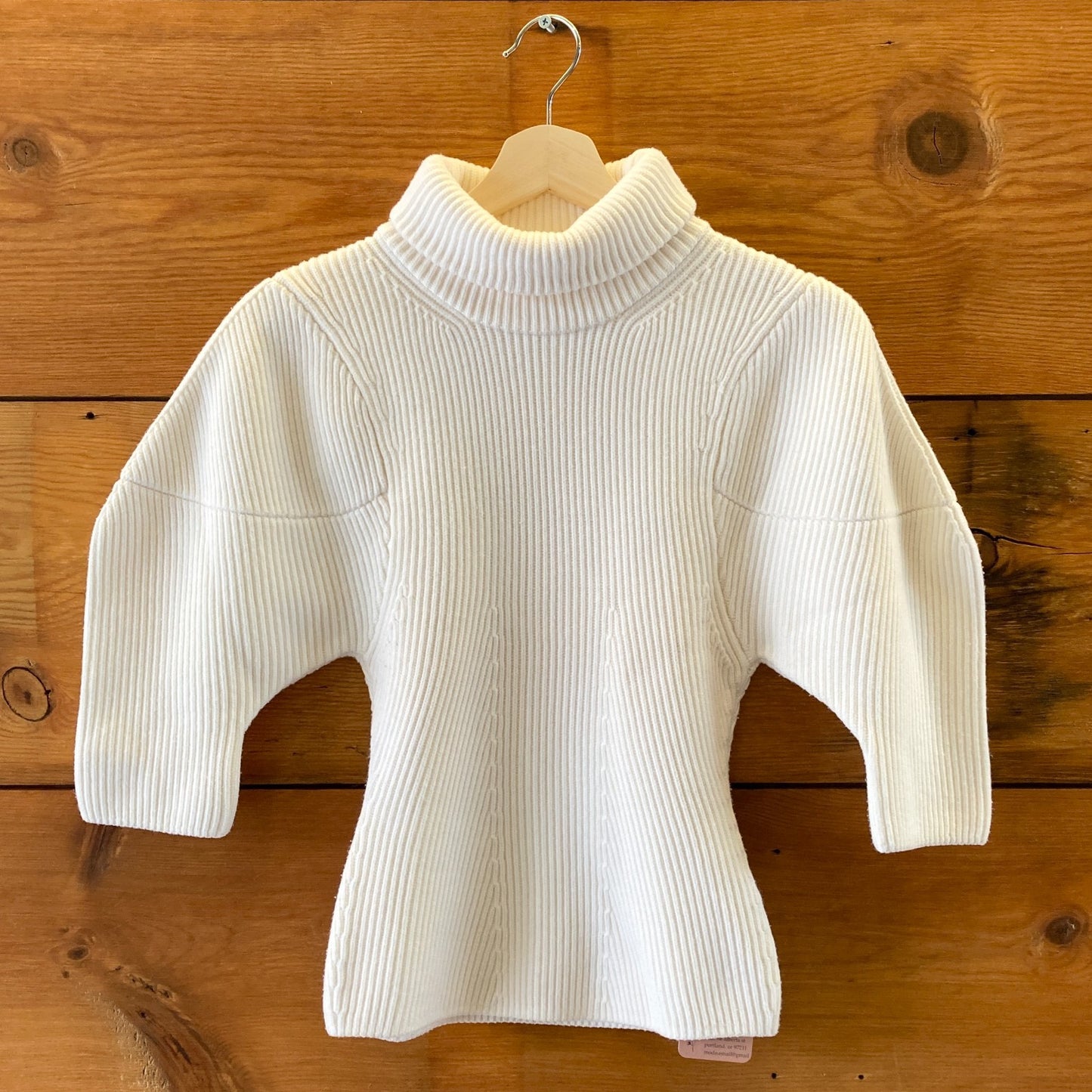 Khaite Ivory Ribbed Knit Wool Short Sleeve Turtleneck Sweater - Size S - 0422VS