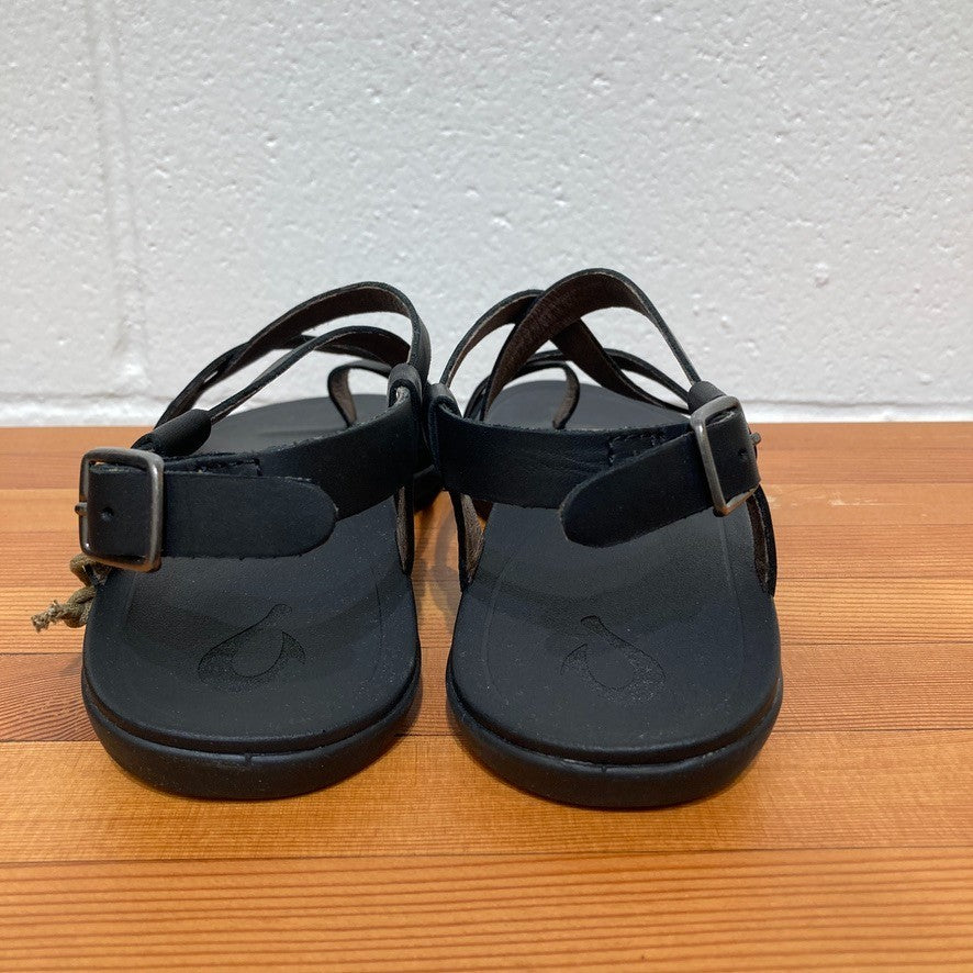 Olukai Black Strappy Leather Upena Womens Sandals NEW w/ Box - 0314GM