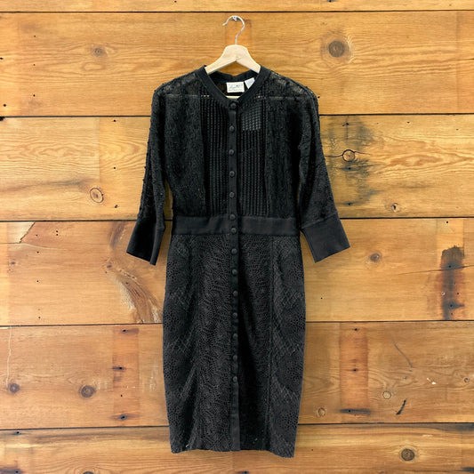 Byron Lars Black Lace 3/4 Sleeve Mona Button Up Dress *snags - Sz 4 - 0806KH