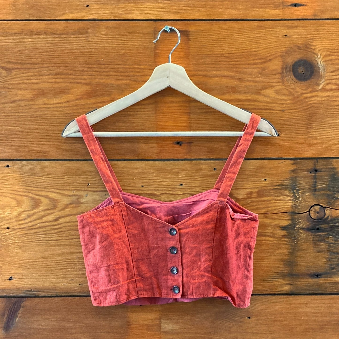 Paloma Wool Red Linen Button Back BOA Crop Top - Size 38 - 0312IG