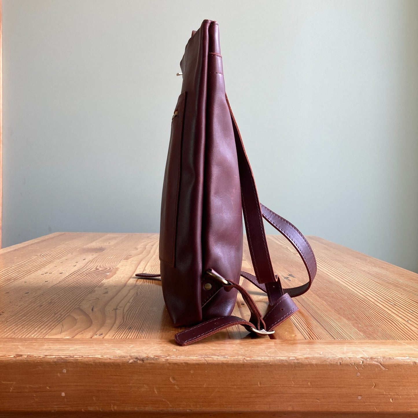 Portland Leather Goods $220 Cognac Burgundy Leather Top Zip Backpack - 0818KC