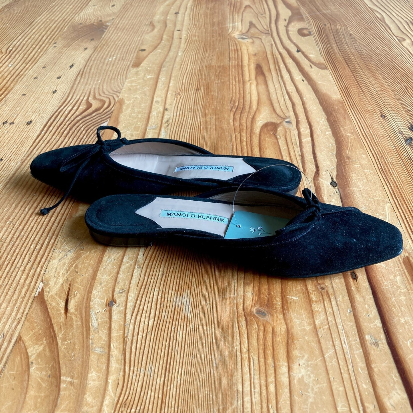 Manolo Blahnik Black Suede Almond Toe Ballerimu Shoes - Sz 38.5 / 8 - 0422VS