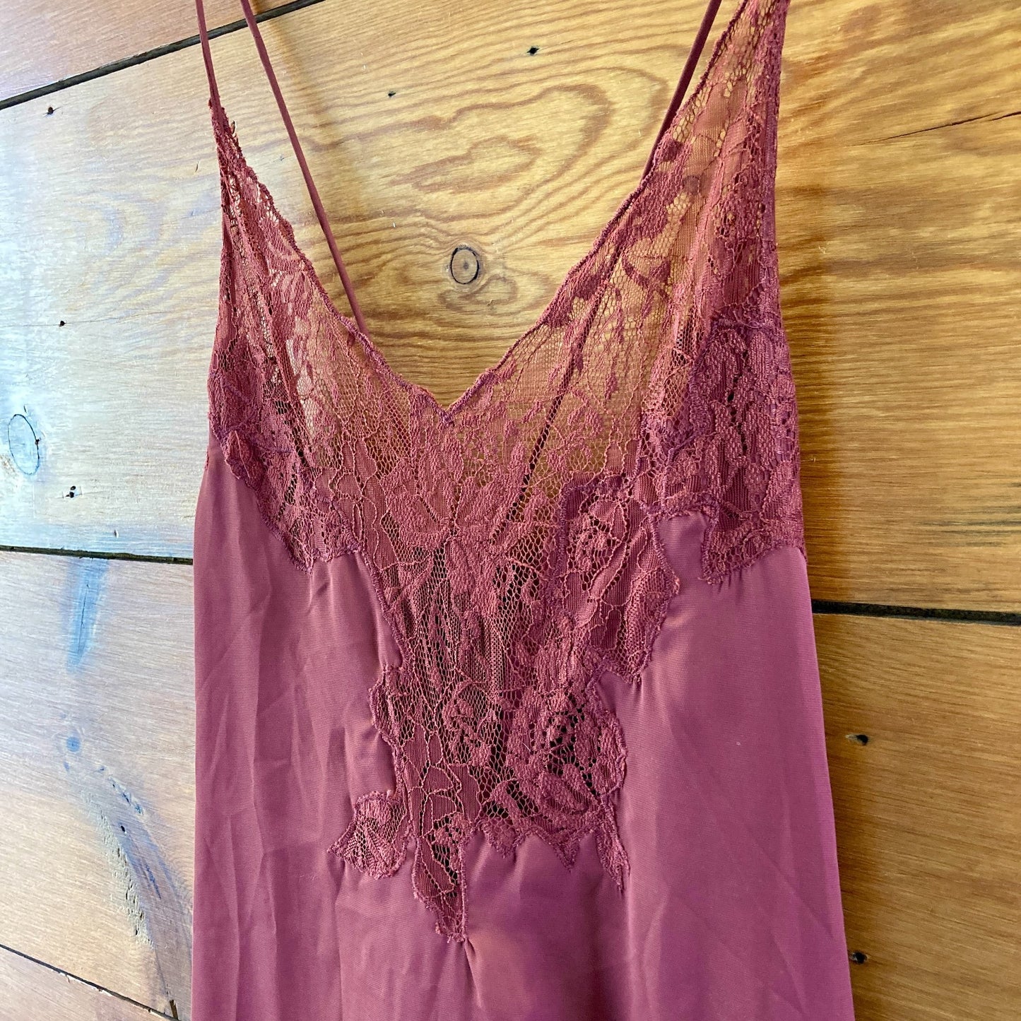 LyreBird Anthropologie NEW Red Brown Lace Silky Slip Dress - Size XL - 0422SJ