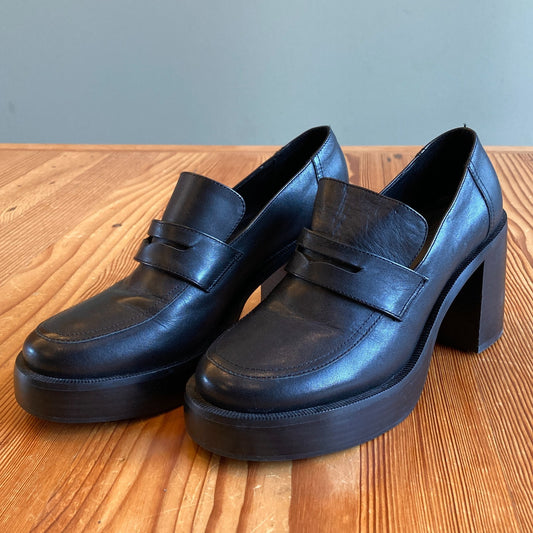 8 - Tony Bianco Black Leather Taranto Chunky Heel Mule Loafer Shoes 0504AK