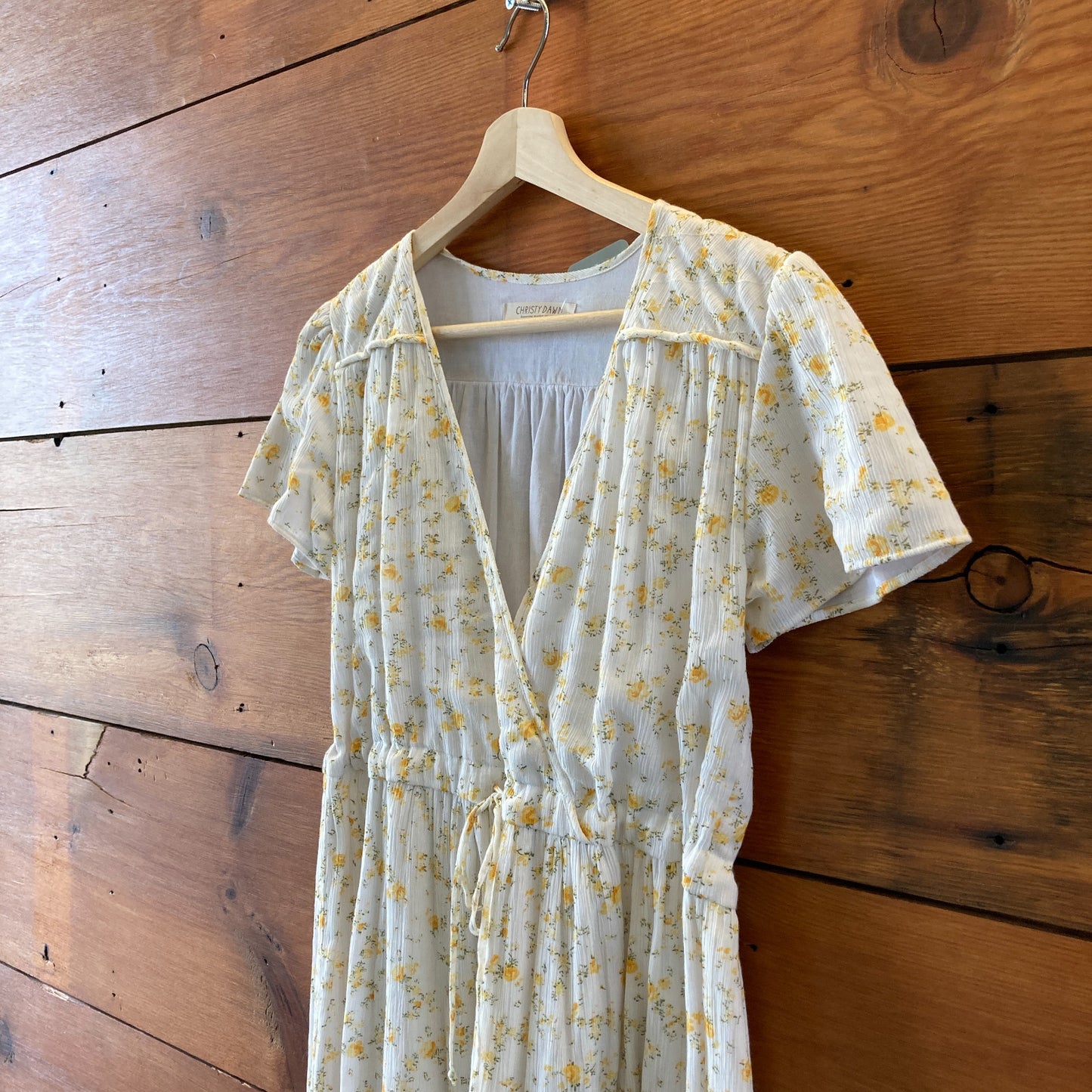 Christy Dawn White & Yellow Floral Gauze Cotton Maxi Dress - Size M - 0805AY