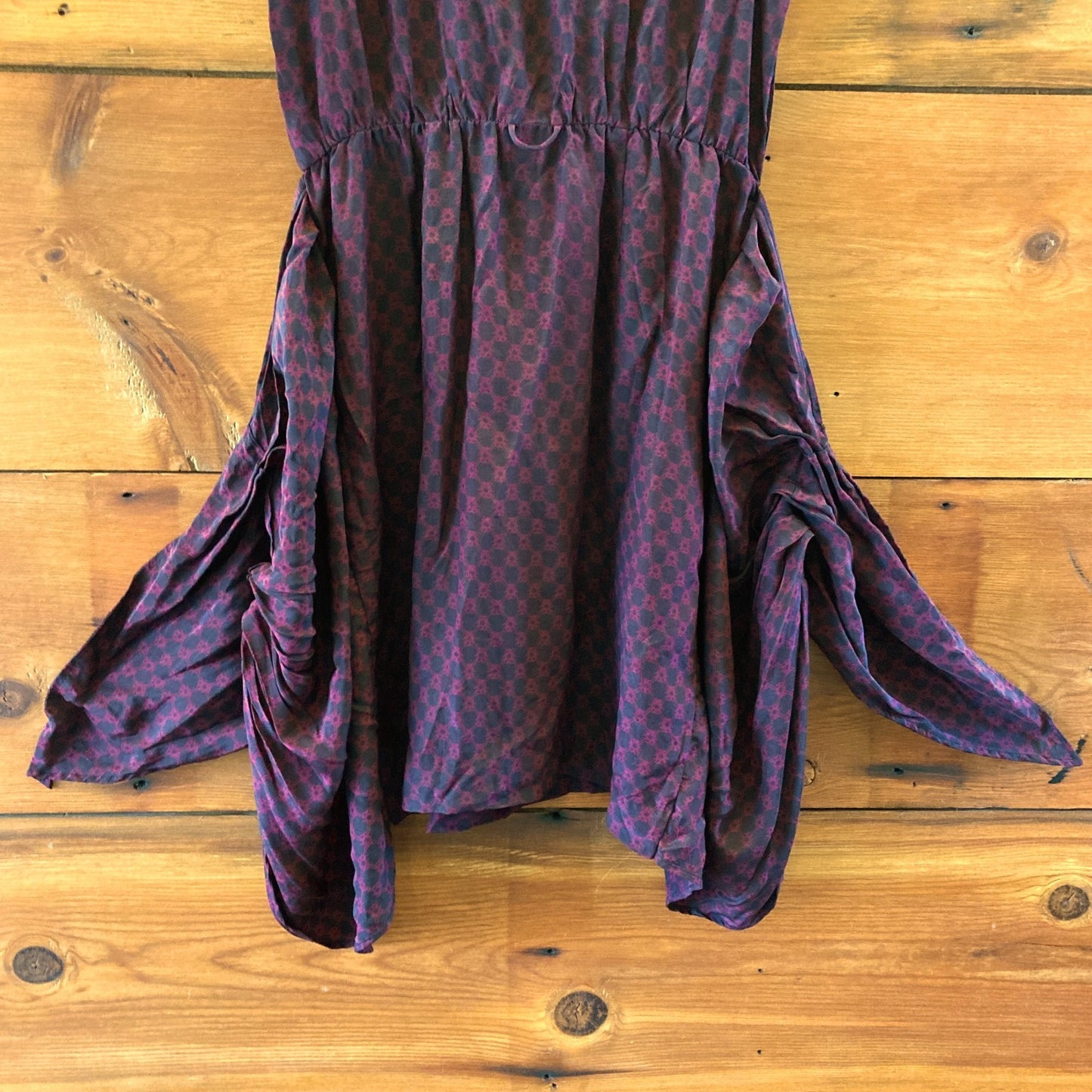 Isabel Marant Burgundy Black Printed Silk Gathered Dress - Size 40 / M - 1107TZ